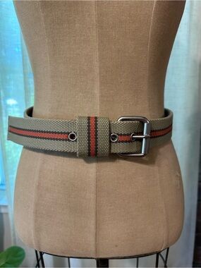 Mexx Olive Canvas Web Belt with Red-Black Stripe